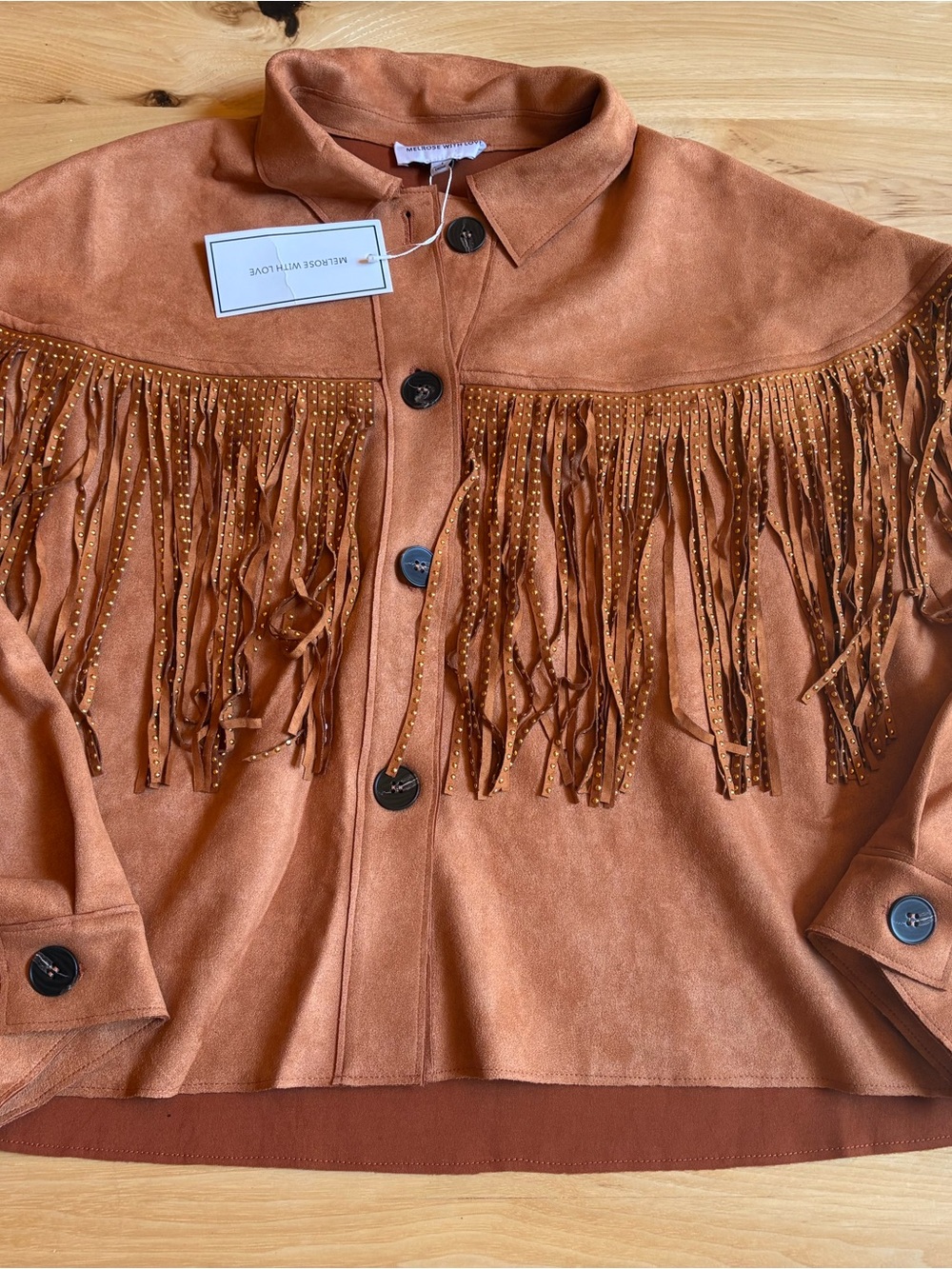 NWT Boutique Brand Studded Fringed Faux Suede Shacket Sz Lg